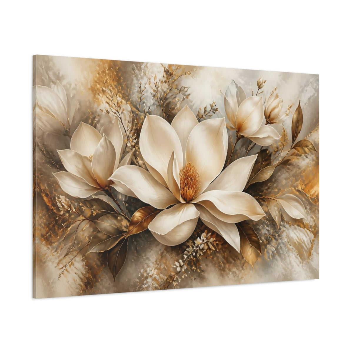Side Mockup 1. Golden Magnolia Elegance shown as canvas print
