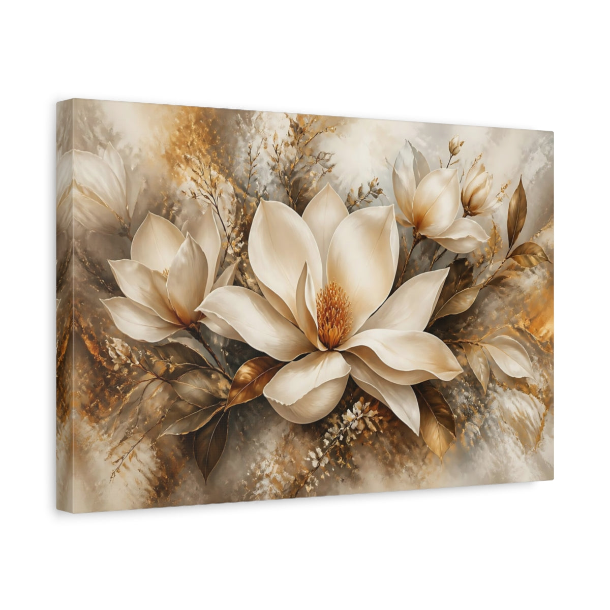 Side Mockup 4. Golden Magnolia Elegance shown as canvas print