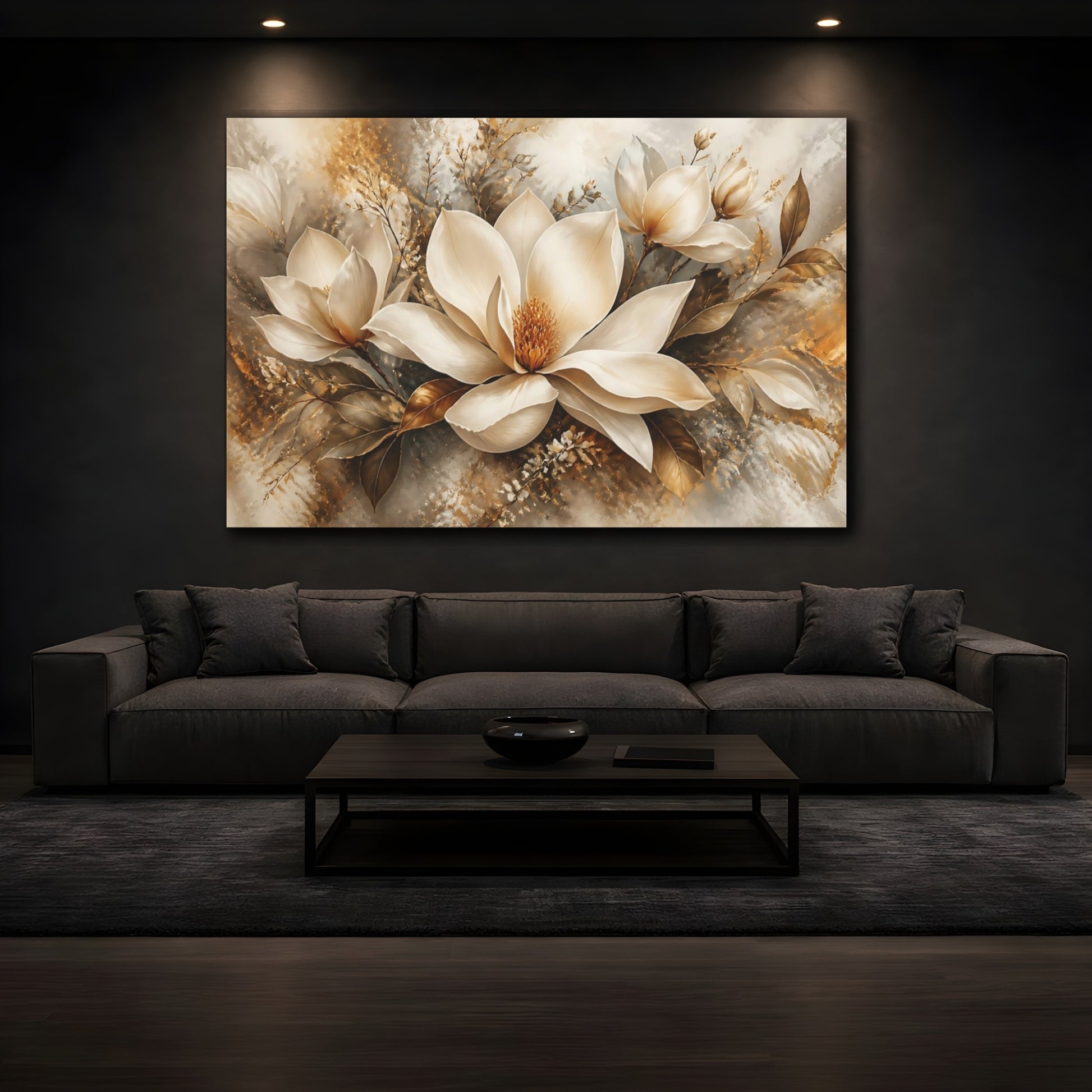 Mockup 3. Golden Magnolia Elegance shown as canvas print