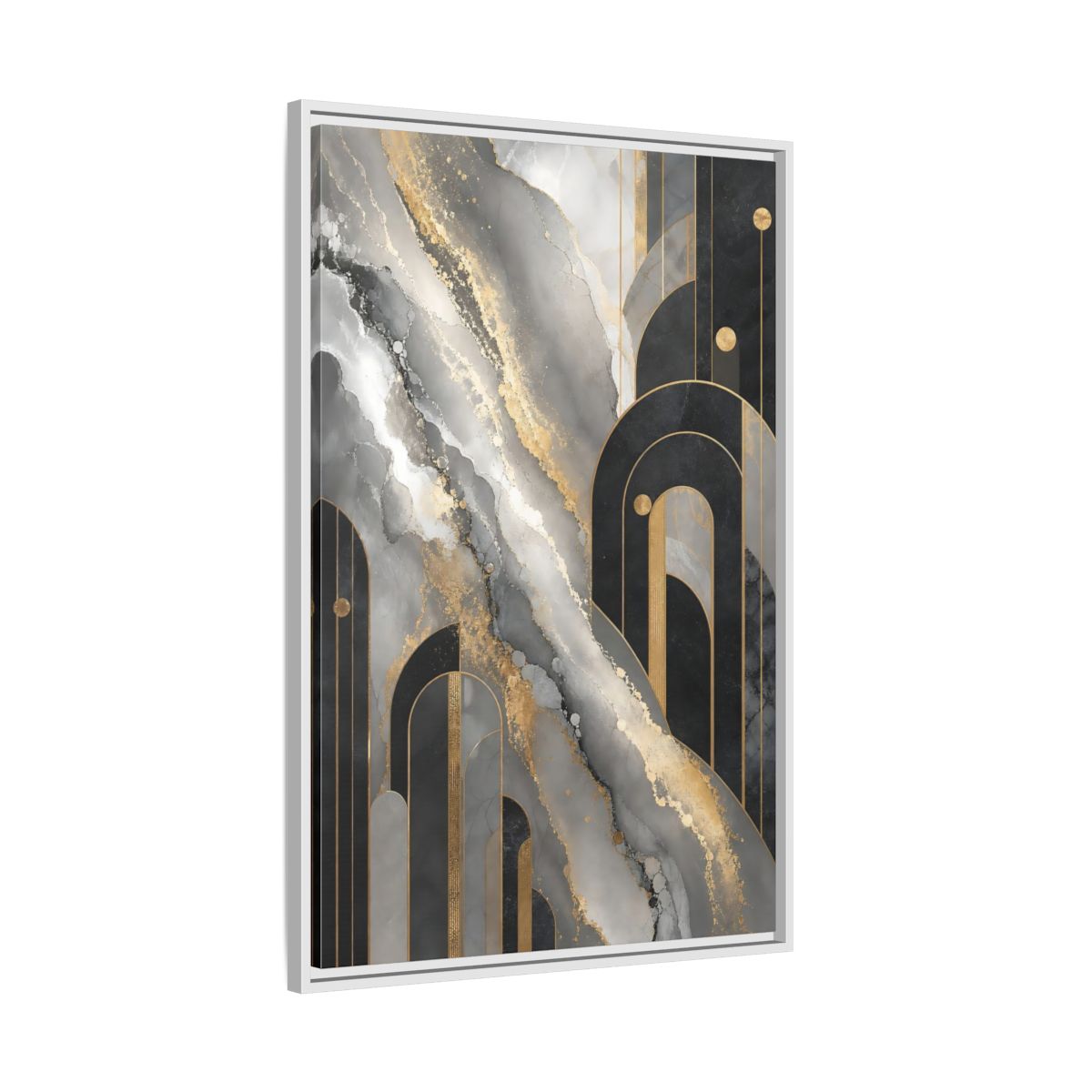Side Mockup 9. Golden Marble Arches shown as framed canvas print