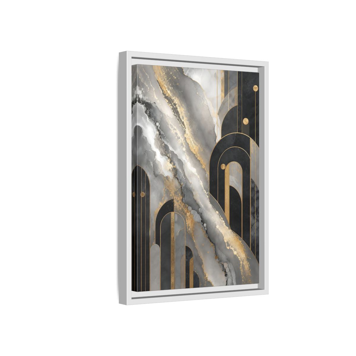Side Mockup 4. Golden Marble Arches shown as framed canvas print
