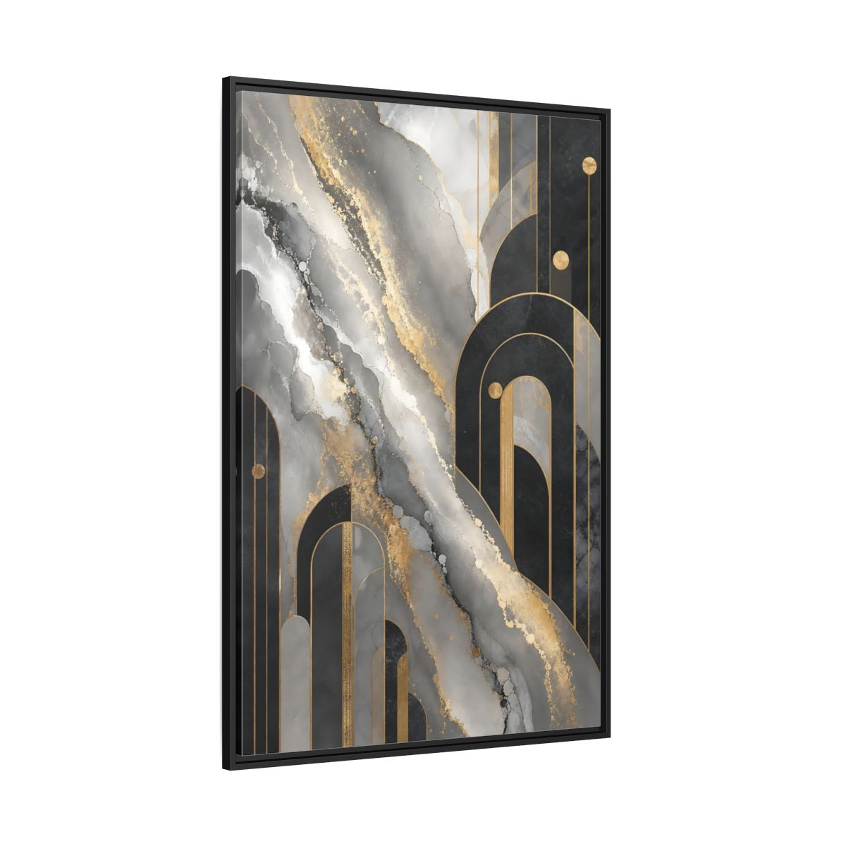Side Mockup 12. Golden Marble Arches shown as framed canvas print