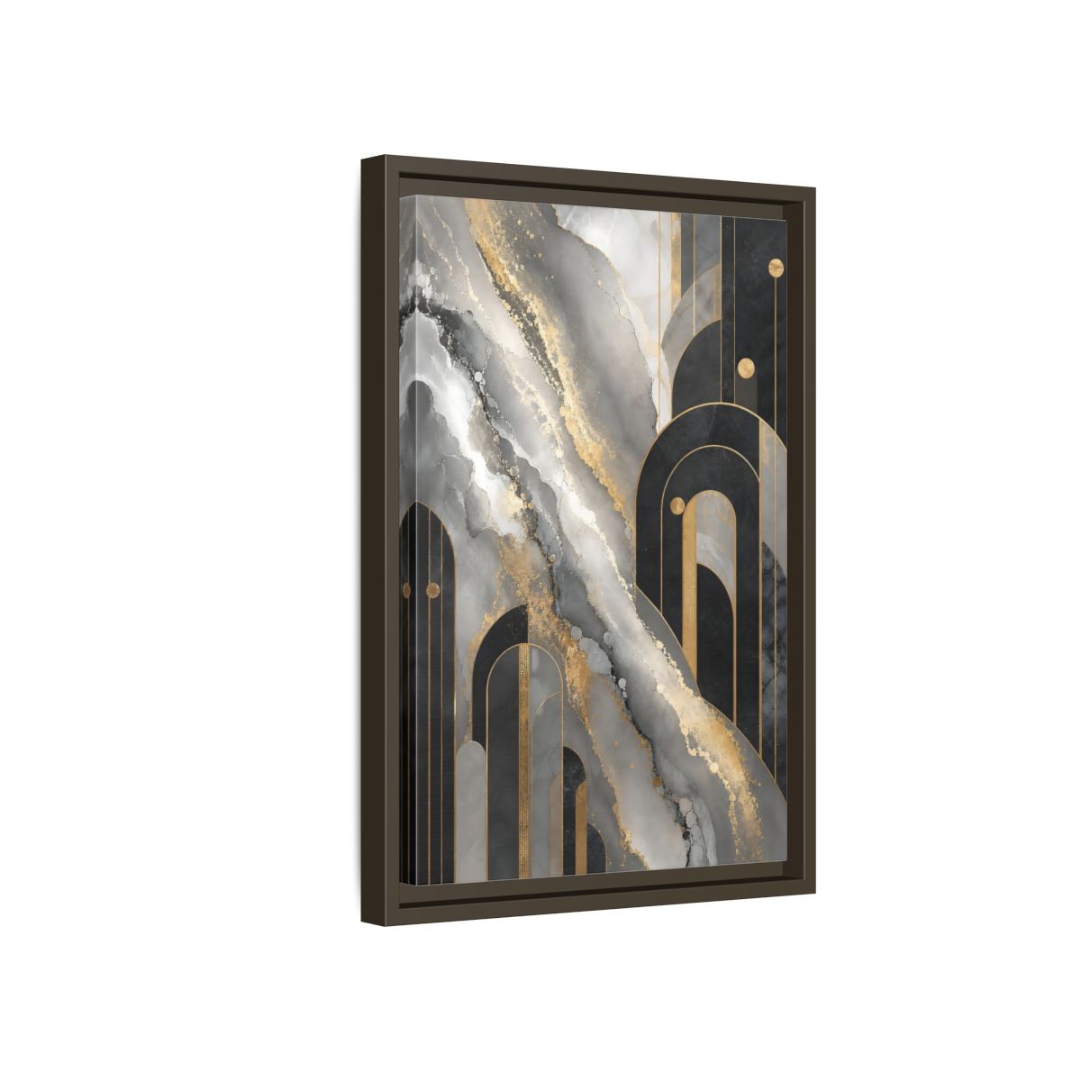 Side Mockup 5. Golden Marble Arches shown as framed canvas print
