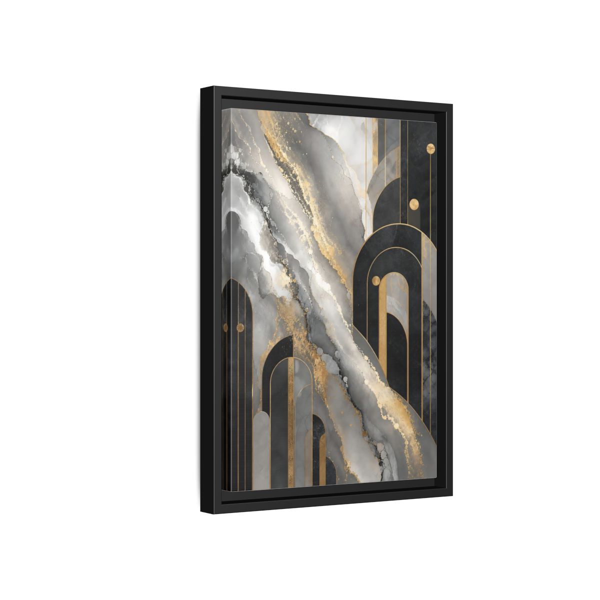 Side Mockup 6. Golden Marble Arches shown as framed canvas print
