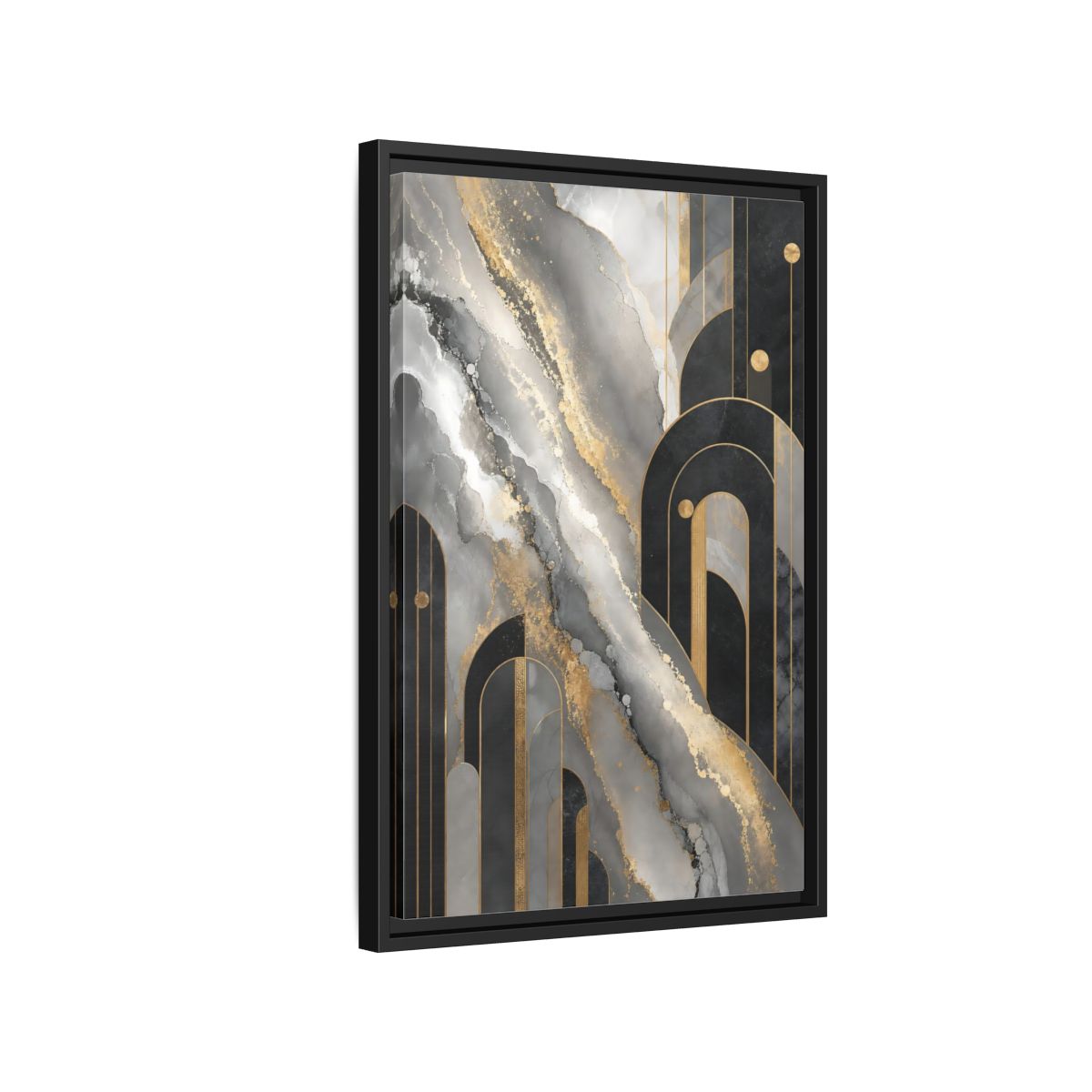 Side Mockup 3. Golden Marble Arches shown as framed canvas print