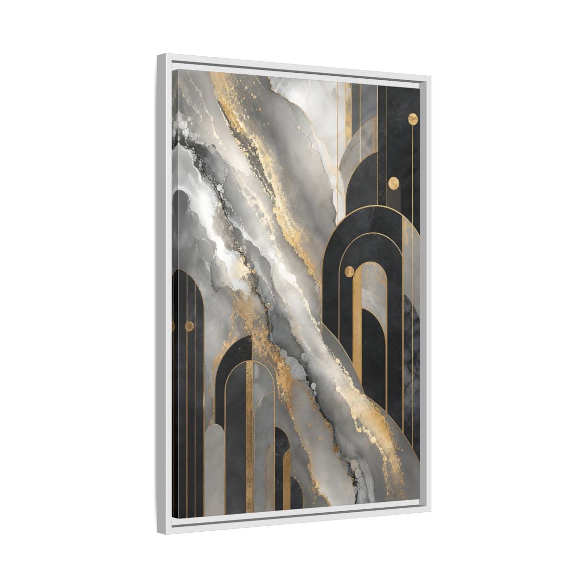 Side Mockup 10. Golden Marble Arches shown as framed canvas print