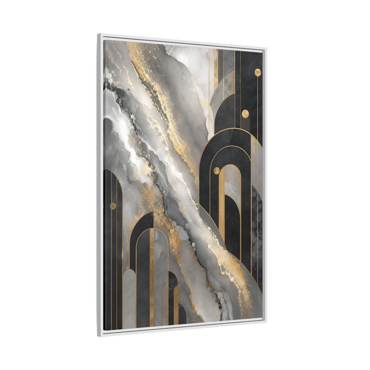 Side Mockup 7. Golden Marble Arches shown as framed canvas print