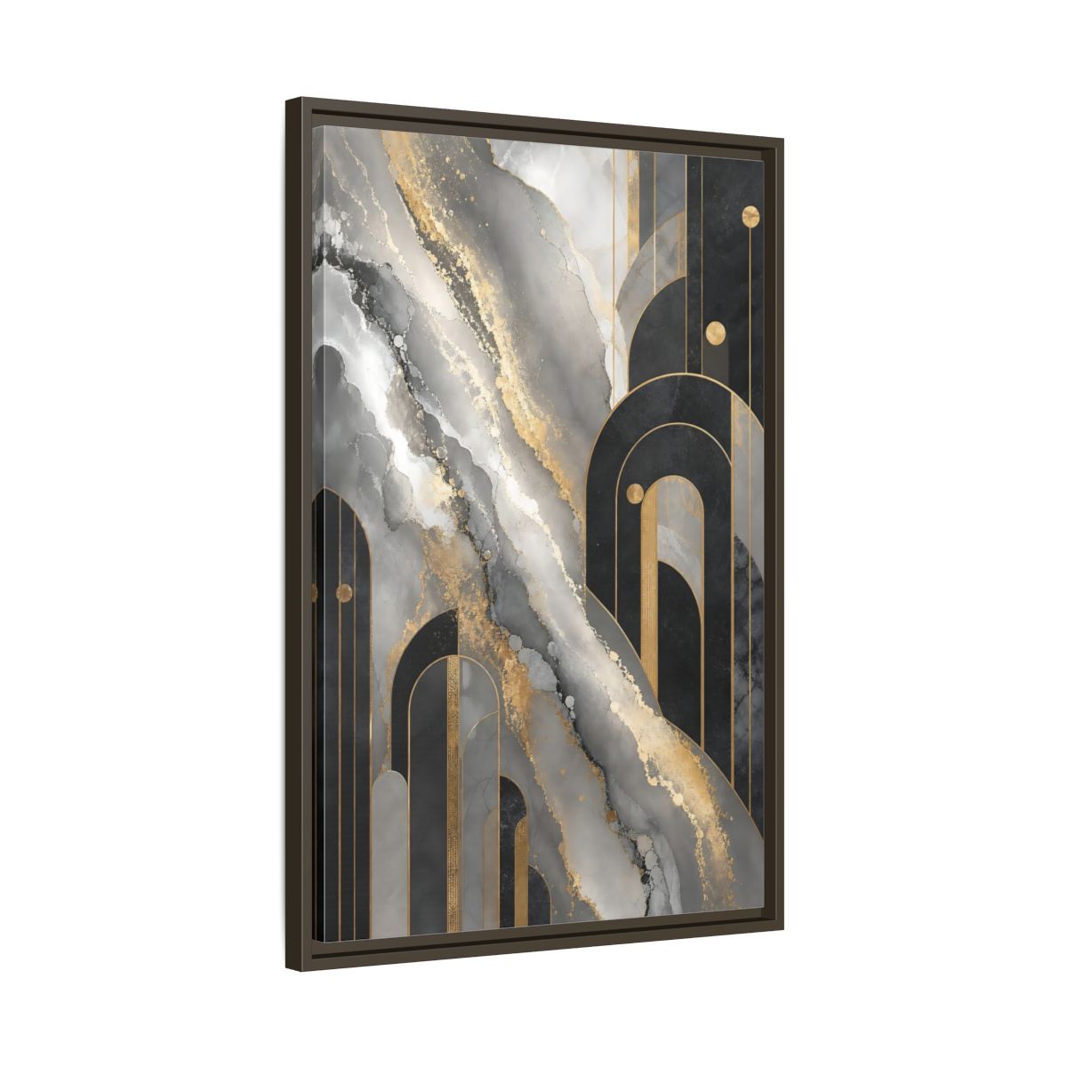 Side Mockup 11. Golden Marble Arches shown as framed canvas print