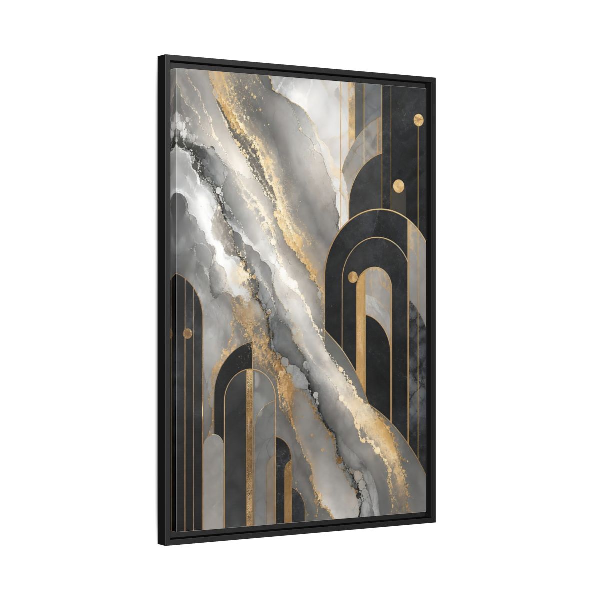 Side Mockup 13. Golden Marble Arches shown as framed canvas print