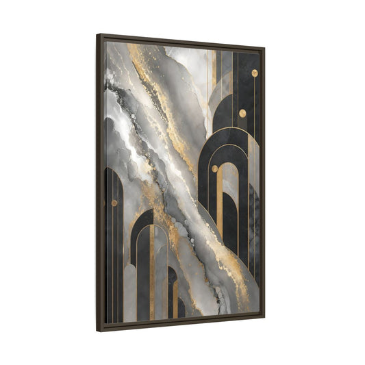 Main Mockup. Golden Marble Arches shown as framed canvas print