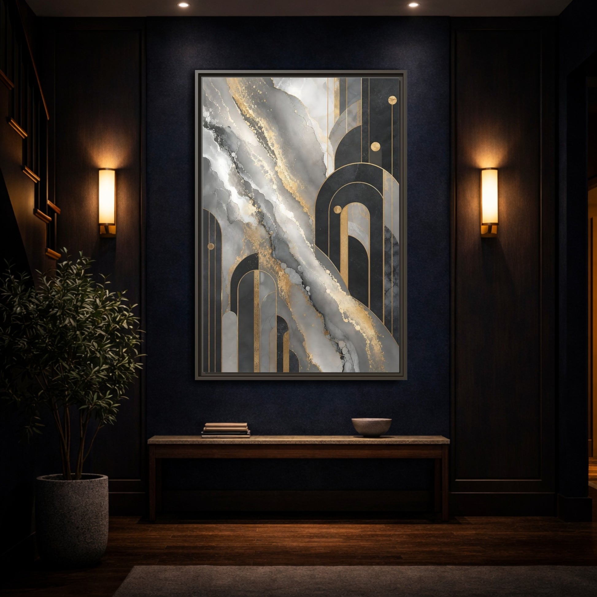 Mockup 4. Golden Marble Arches shown as framed canvas print