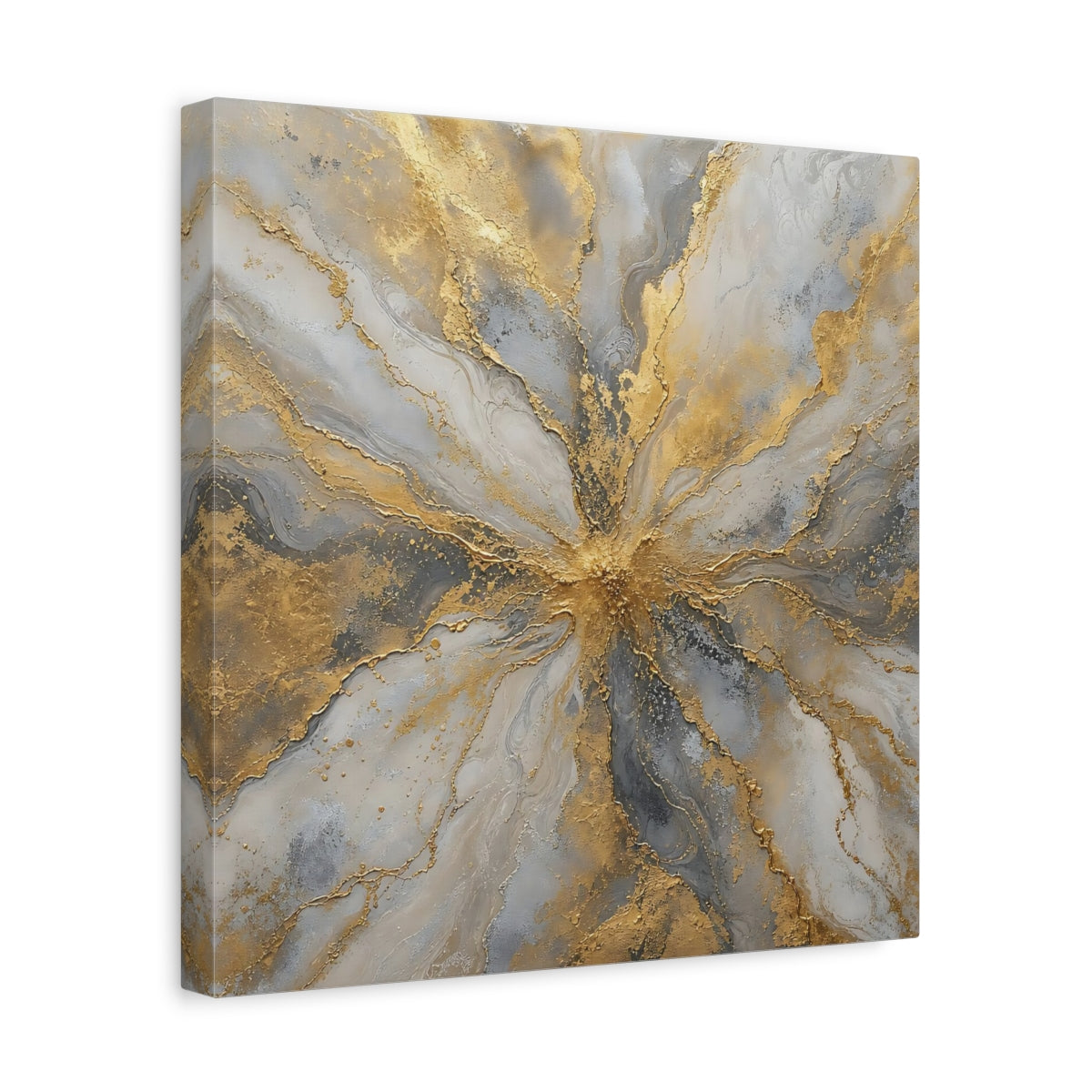 Side Mockup 7. Golden Marble Burst shown as canvas print