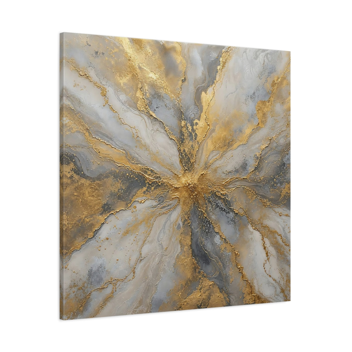 Side Mockup 1. Golden Marble Burst shown as canvas print