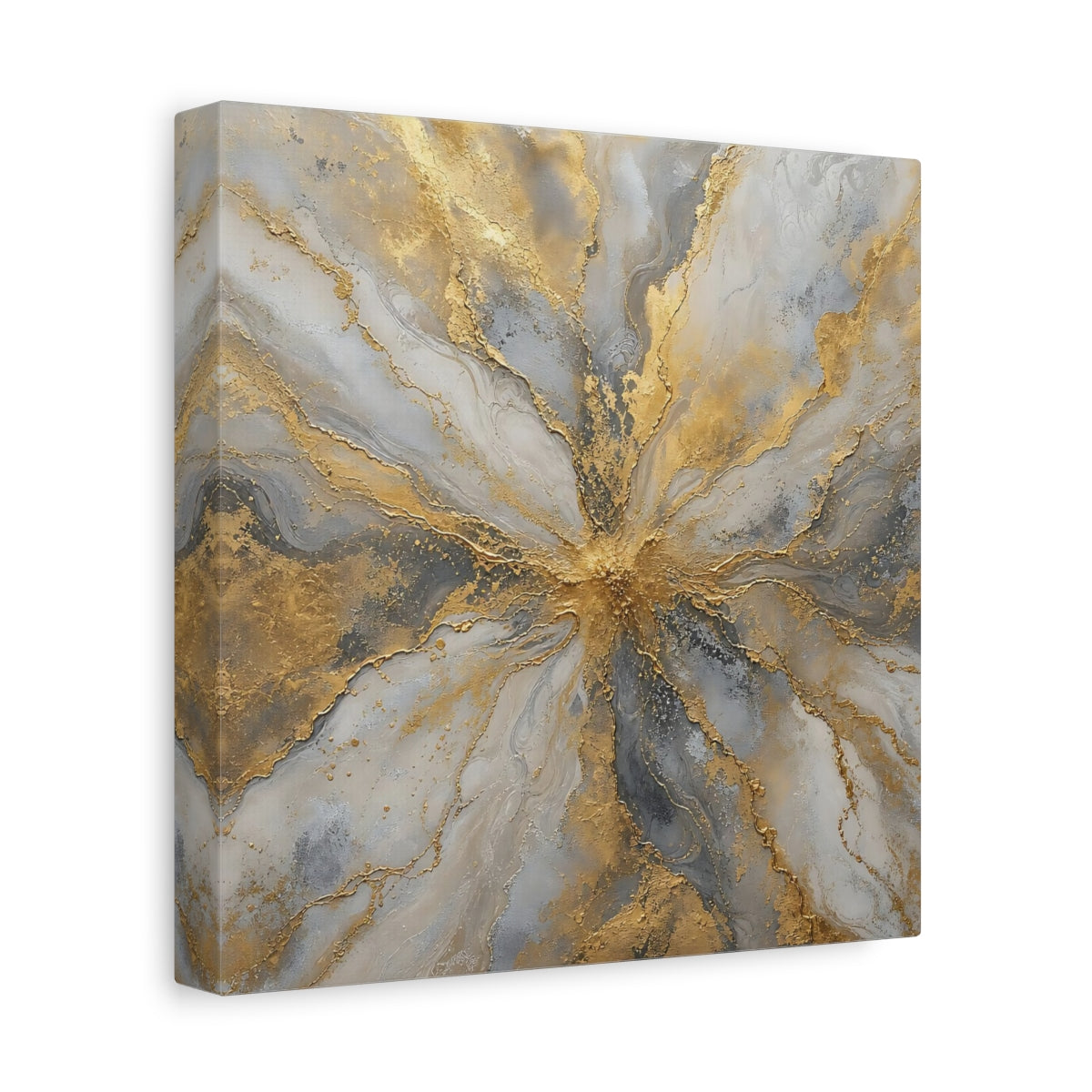Side Mockup 9. Golden Marble Burst shown as canvas print