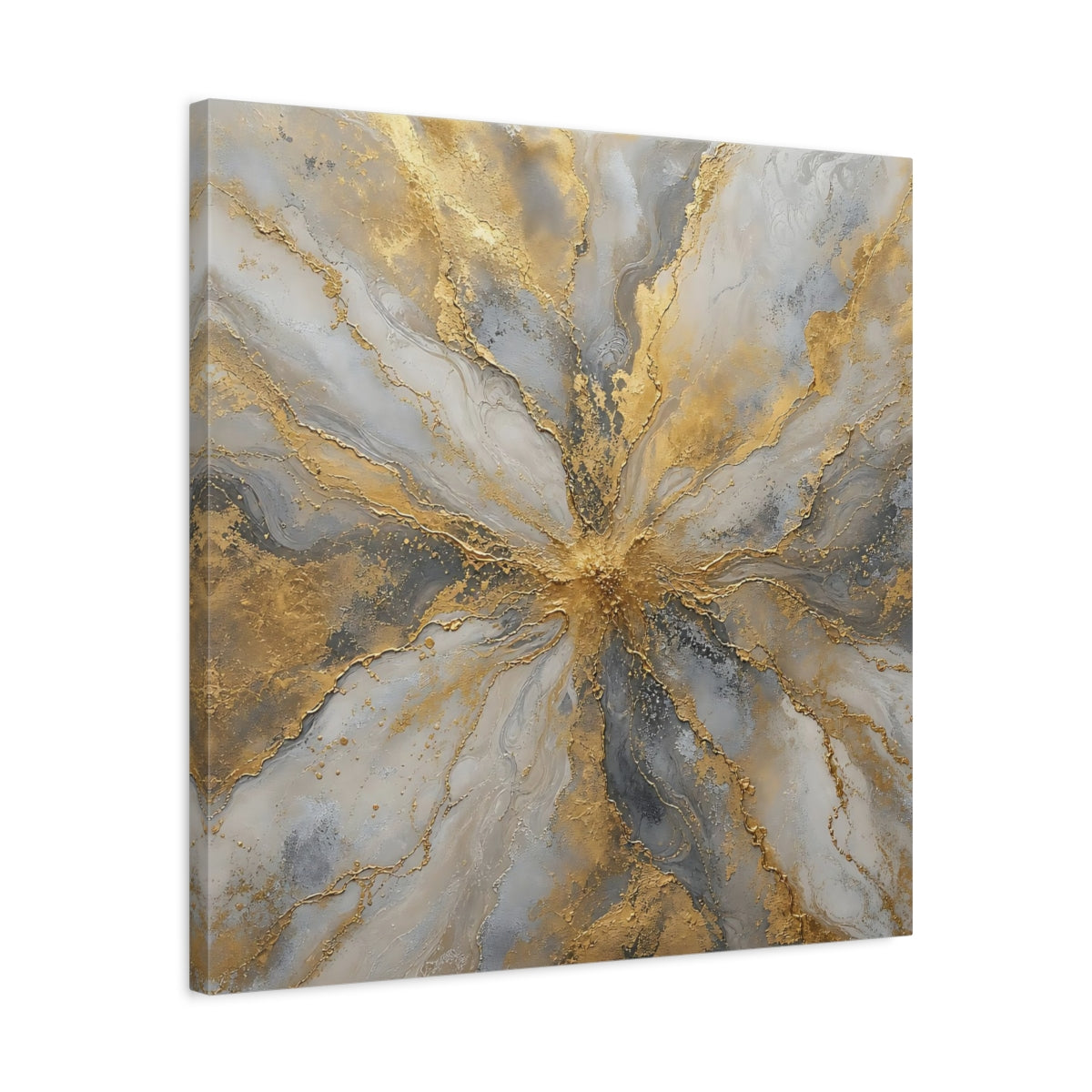 Side Mockup 4. Golden Marble Burst shown as canvas print