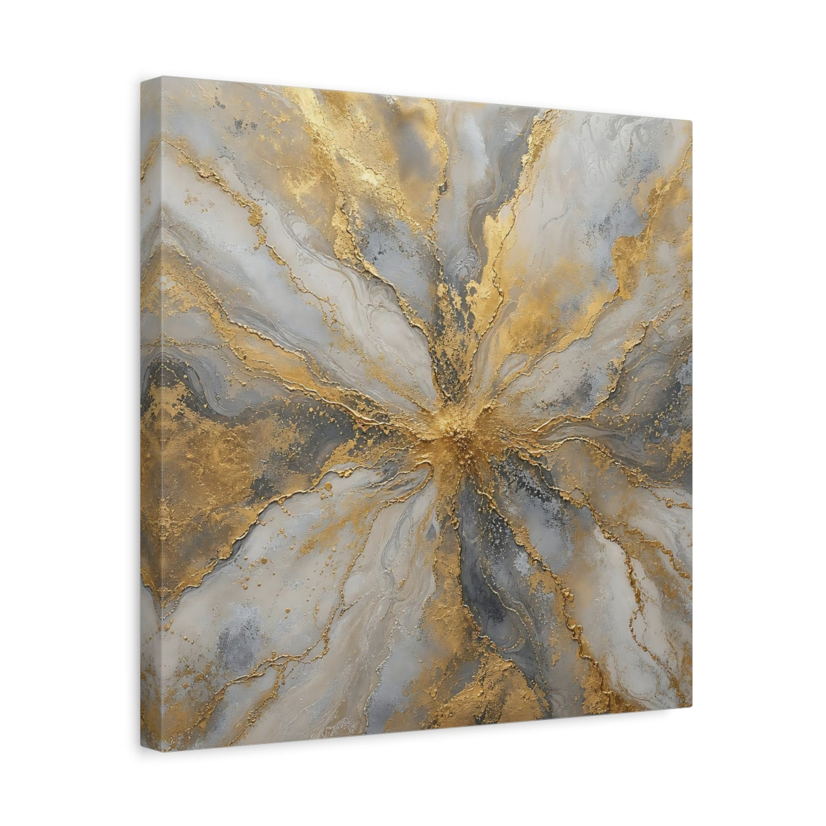Side Mockup 6. Golden Marble Burst shown as canvas print