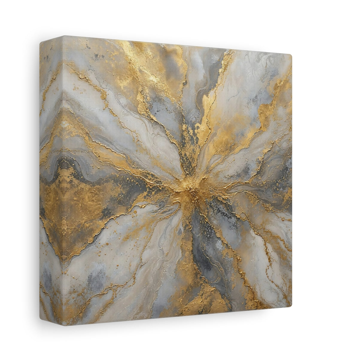 Side Mockup 2. Golden Marble Burst shown as canvas print