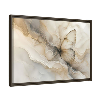 Side Mockup 11. Golden Marble Butterfly shown as framed canvas print