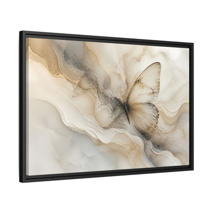 Side Mockup 14. Golden Marble Butterfly shown as framed canvas print