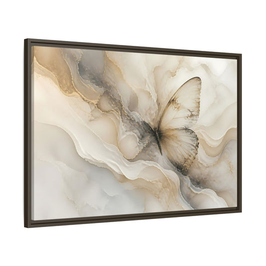 Main Mockup. Golden Marble Butterfly shown as framed canvas print