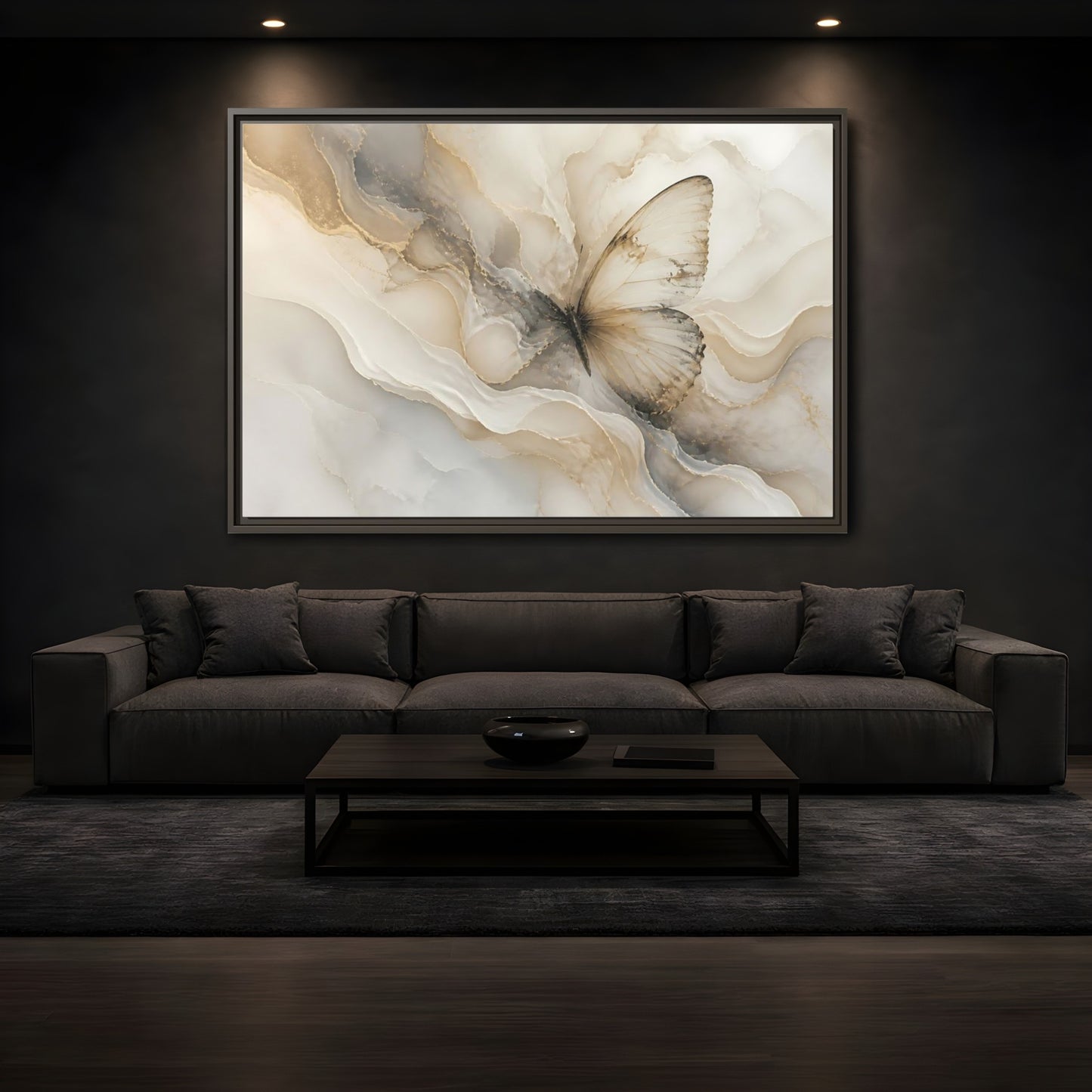 Mockup 3. Golden Marble Butterfly shown as framed canvas print