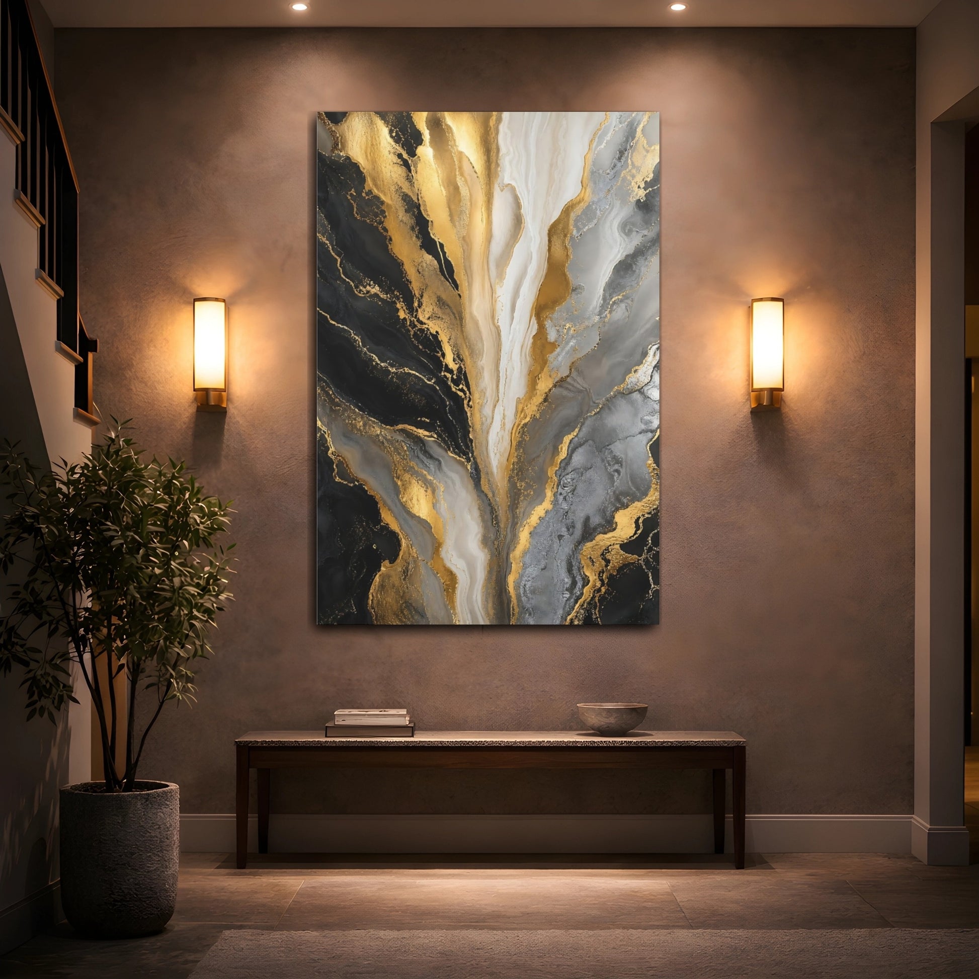 Mockup 2. Golden Marble Cascade shown as canvas print