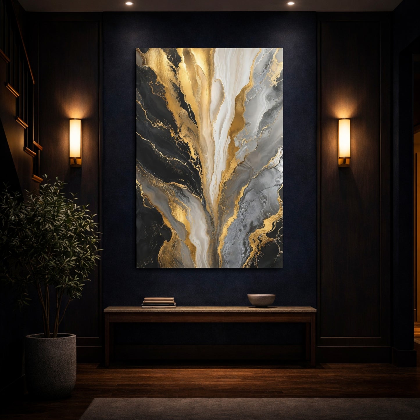 Mockup 4. Golden Marble Cascade shown as canvas print