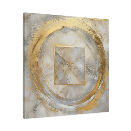 Main Mockup. Golden Marble Circle shown as canvas print