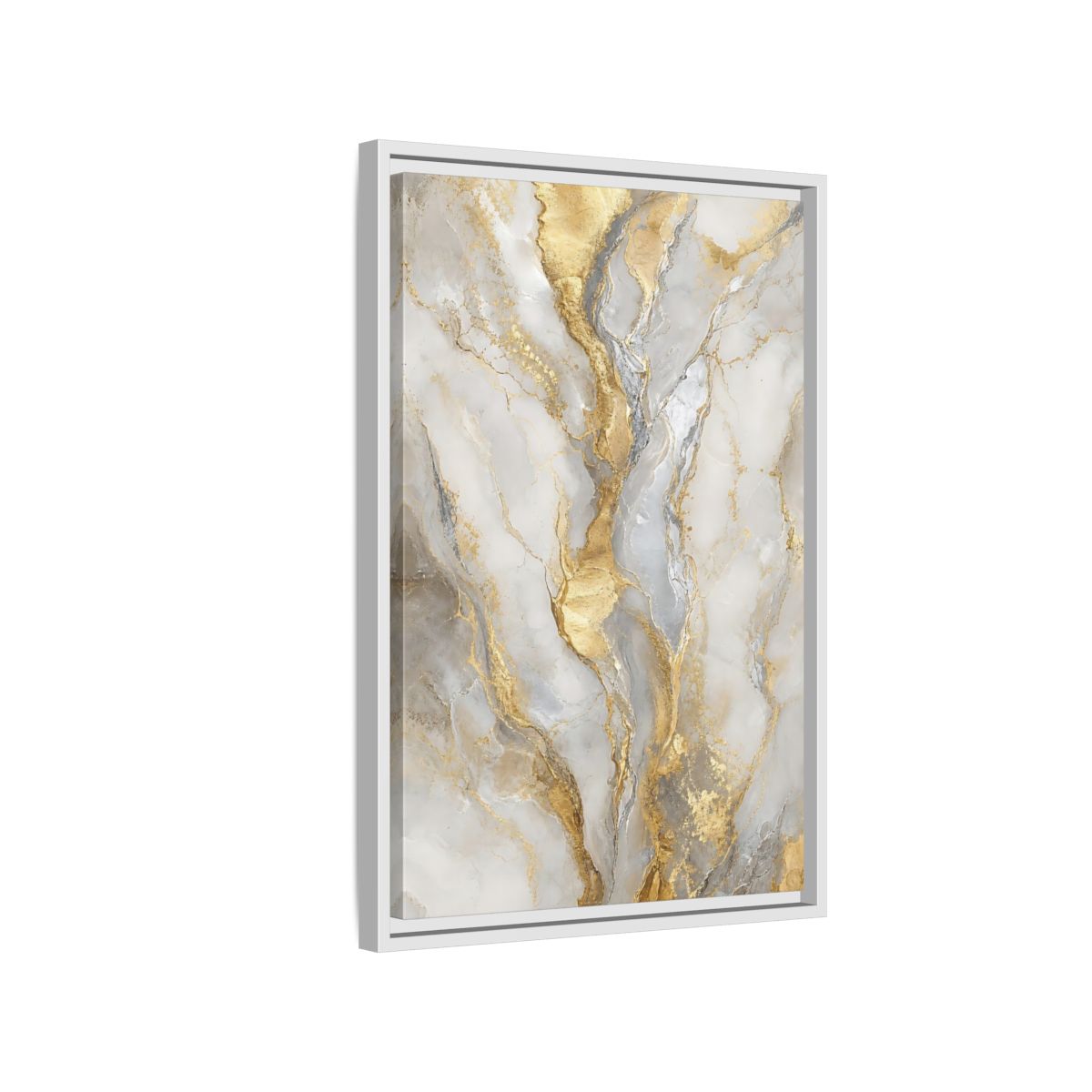 Side Mockup 1. Golden Marble Elegance shown as framed canvas print