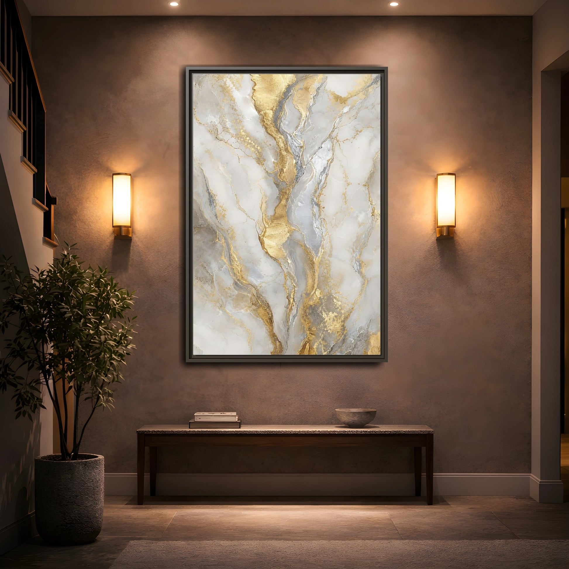 Mockup 2. Golden Marble Elegance shown as framed canvas print