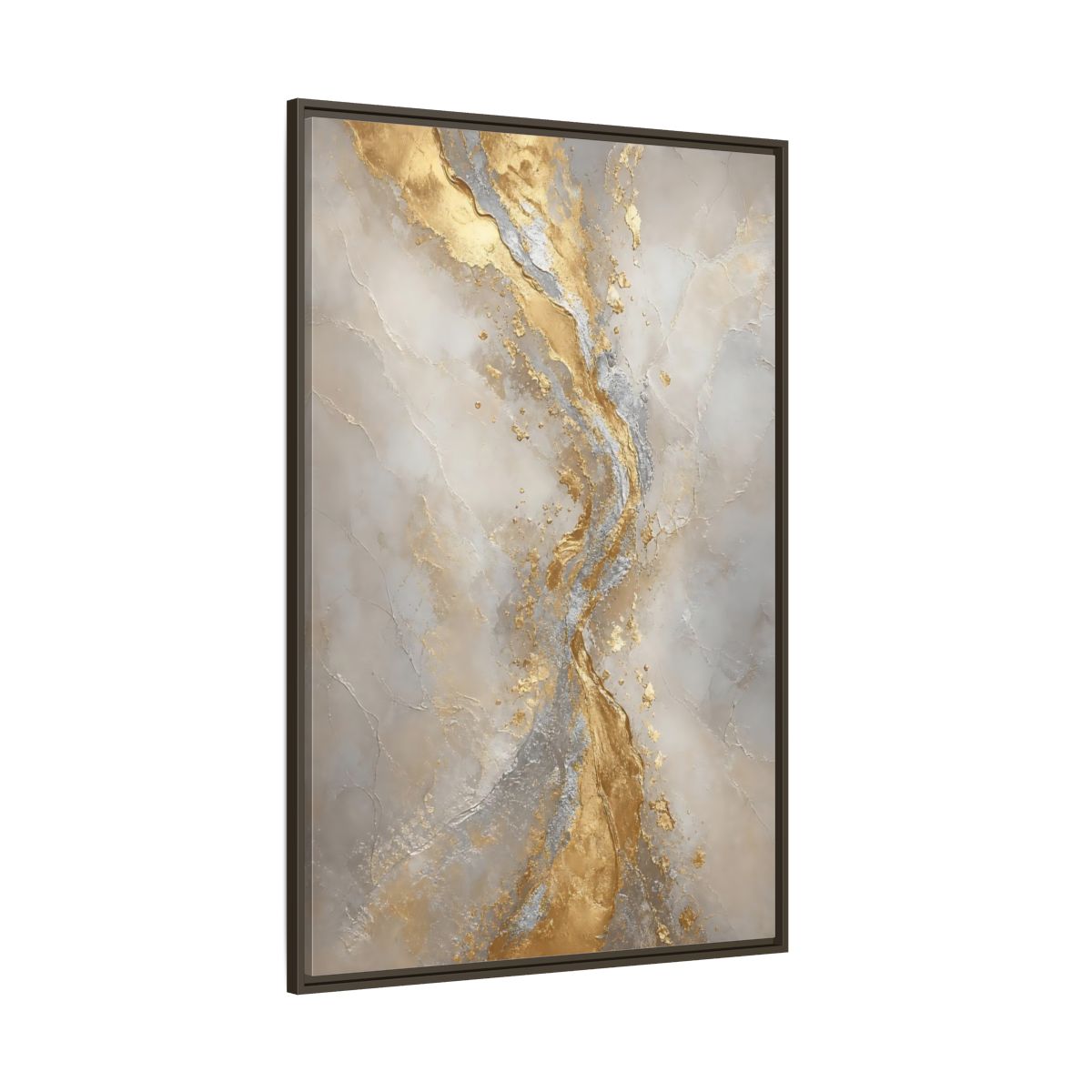 Side Mockup 8. Golden Marble Flow shown as framed canvas print