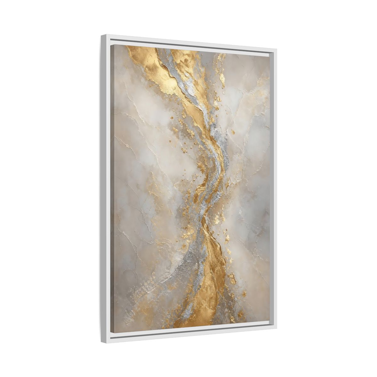 Side Mockup 10. Golden Marble Flow shown as framed canvas print