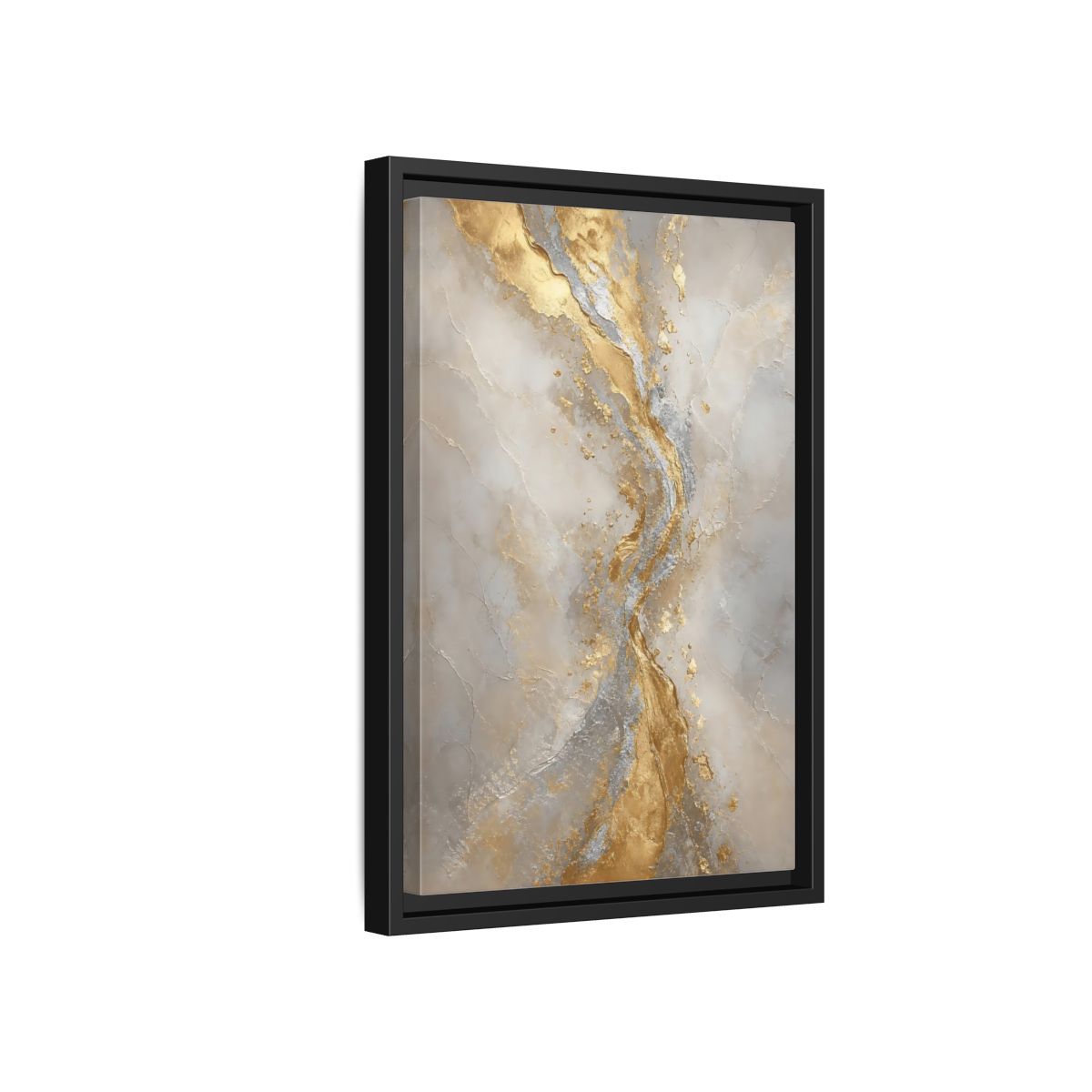 Side Mockup 6. Golden Marble Flow shown as framed canvas print