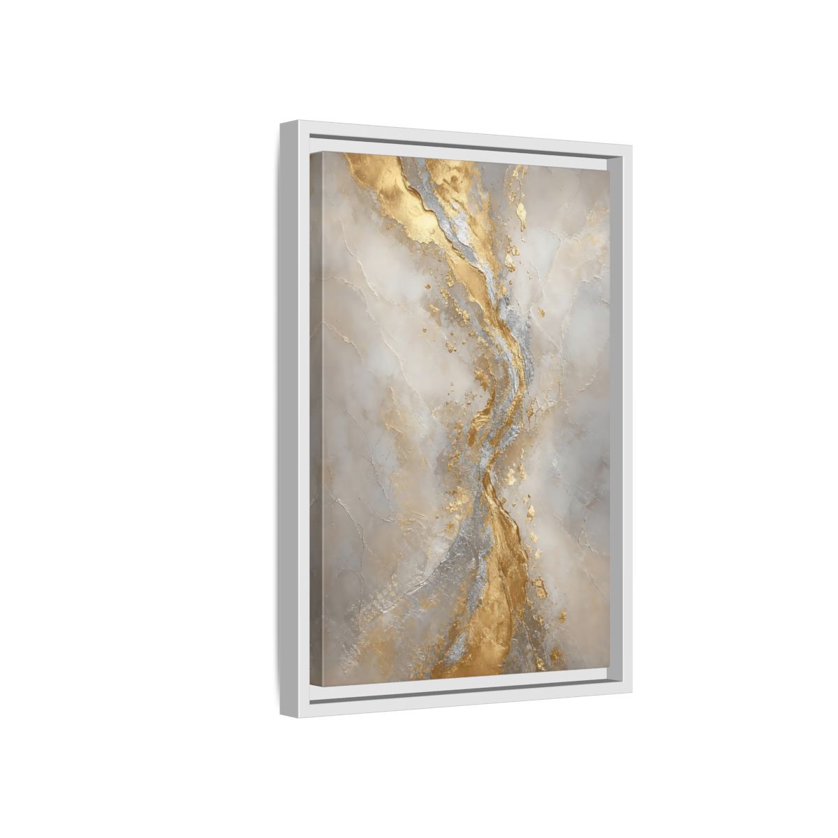 Side Mockup 4. Golden Marble Flow shown as framed canvas print