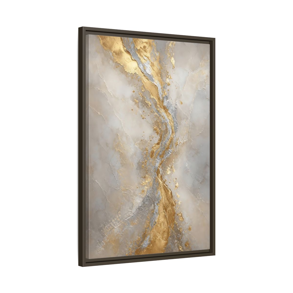 Side Mockup 11. Golden Marble Flow shown as framed canvas print