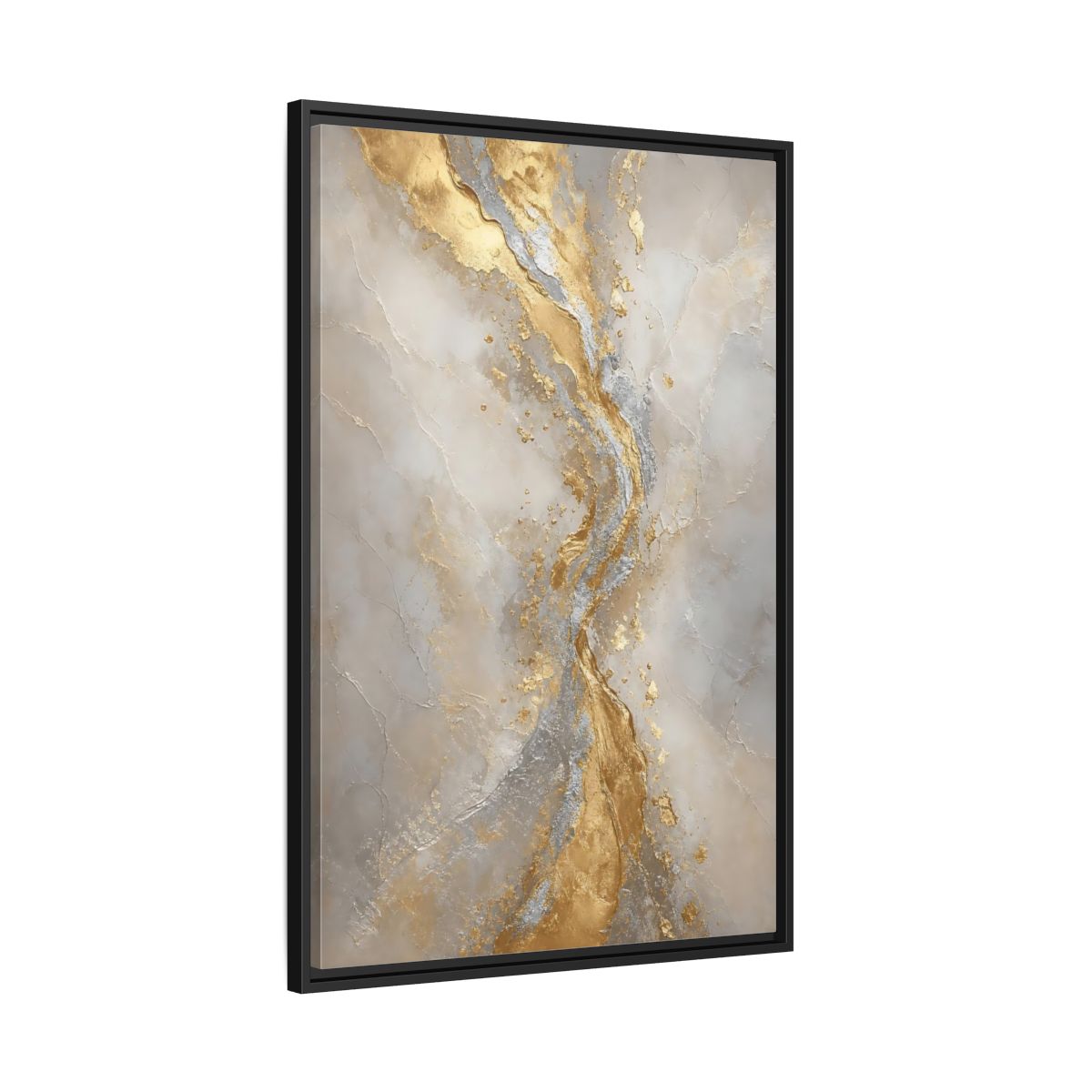 Side Mockup 13. Golden Marble Flow shown as framed canvas print