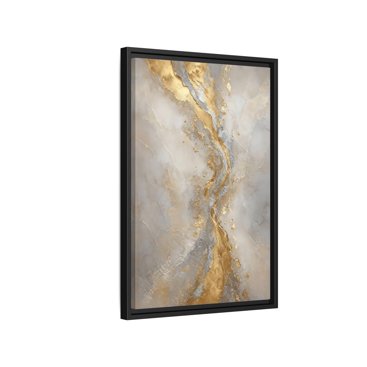 Side Mockup 3. Golden Marble Flow shown as framed canvas print