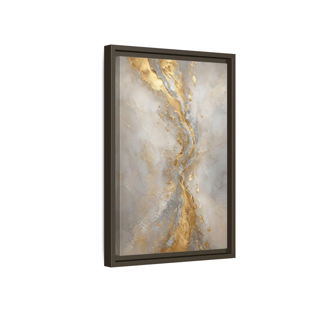Side Mockup 5. Golden Marble Flow shown as framed canvas print