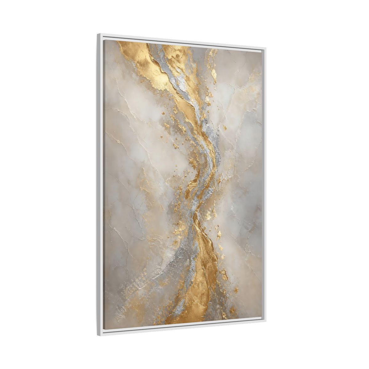 Side Mockup 7. Golden Marble Flow shown as framed canvas print