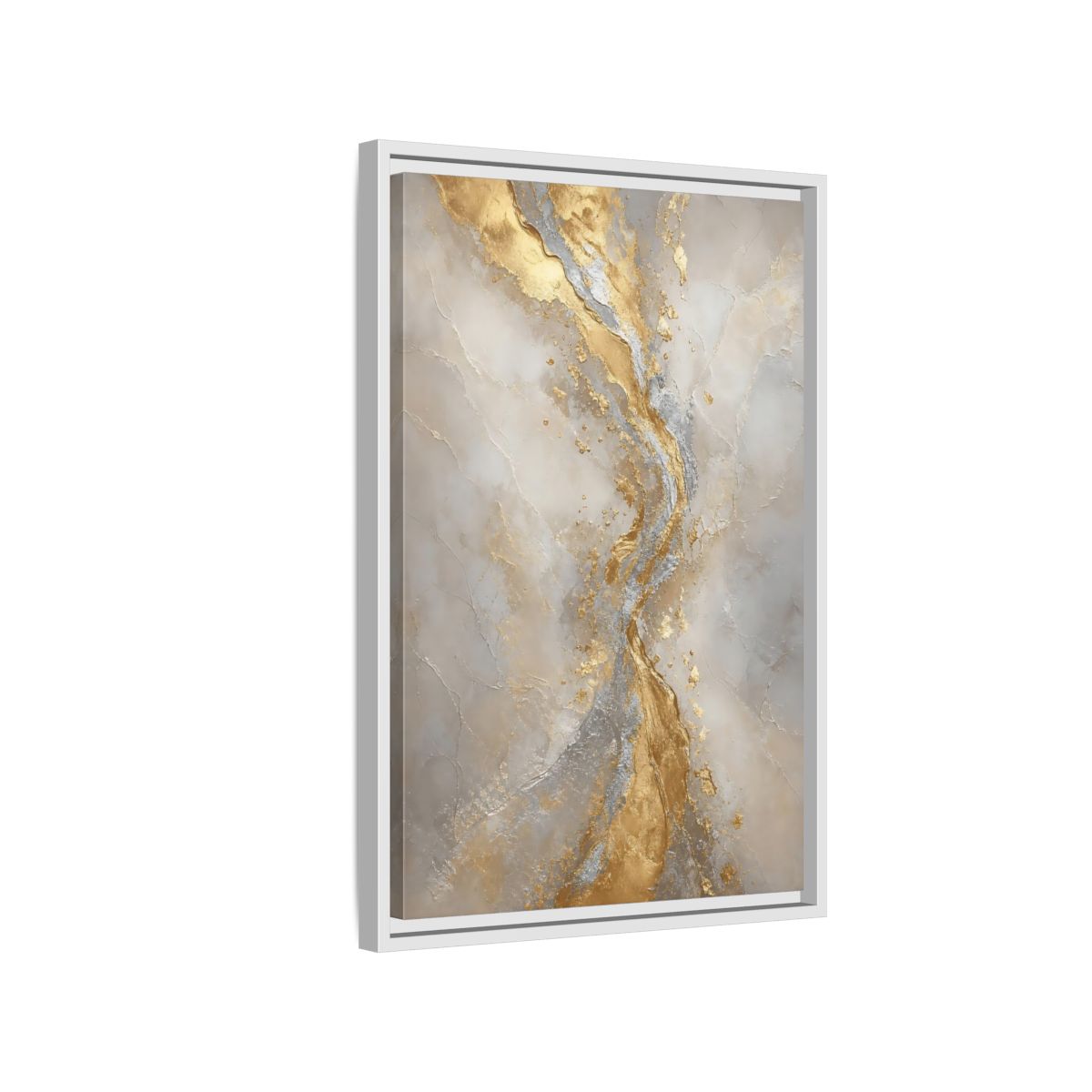 Side Mockup 1. Golden Marble Flow shown as framed canvas print