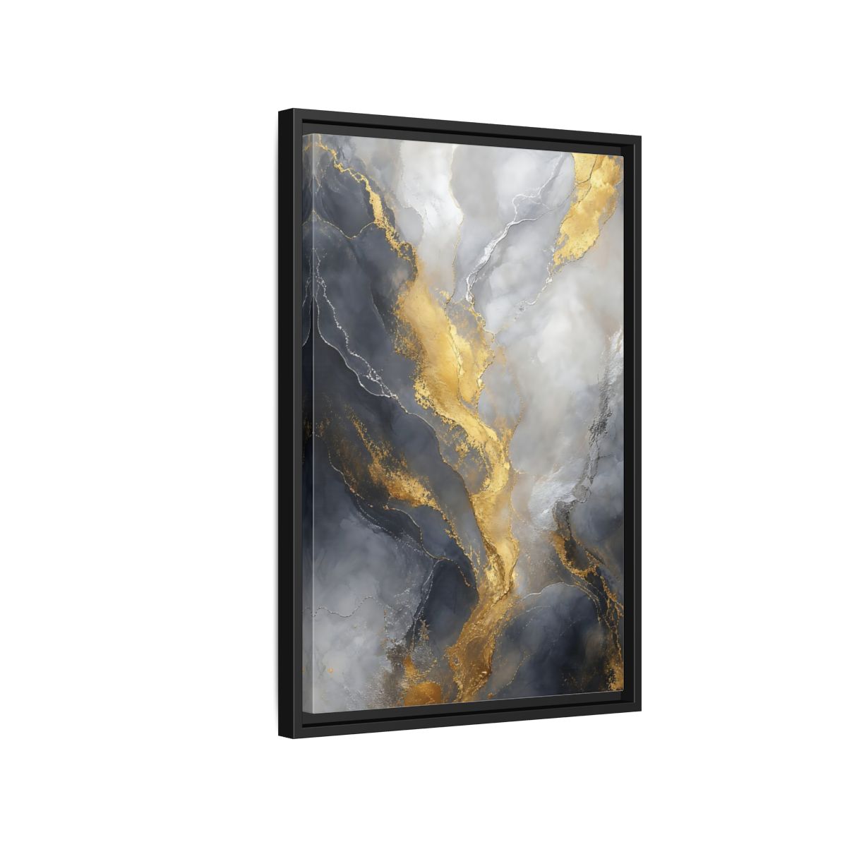 Side Mockup 3. Golden Marble Flow shown as framed canvas print