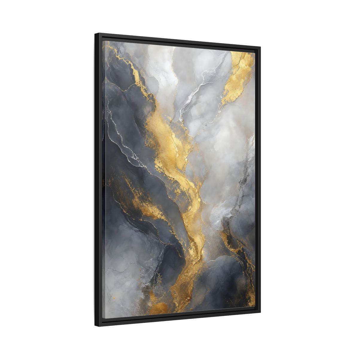Side Mockup 13. Golden Marble Flow shown as framed canvas print