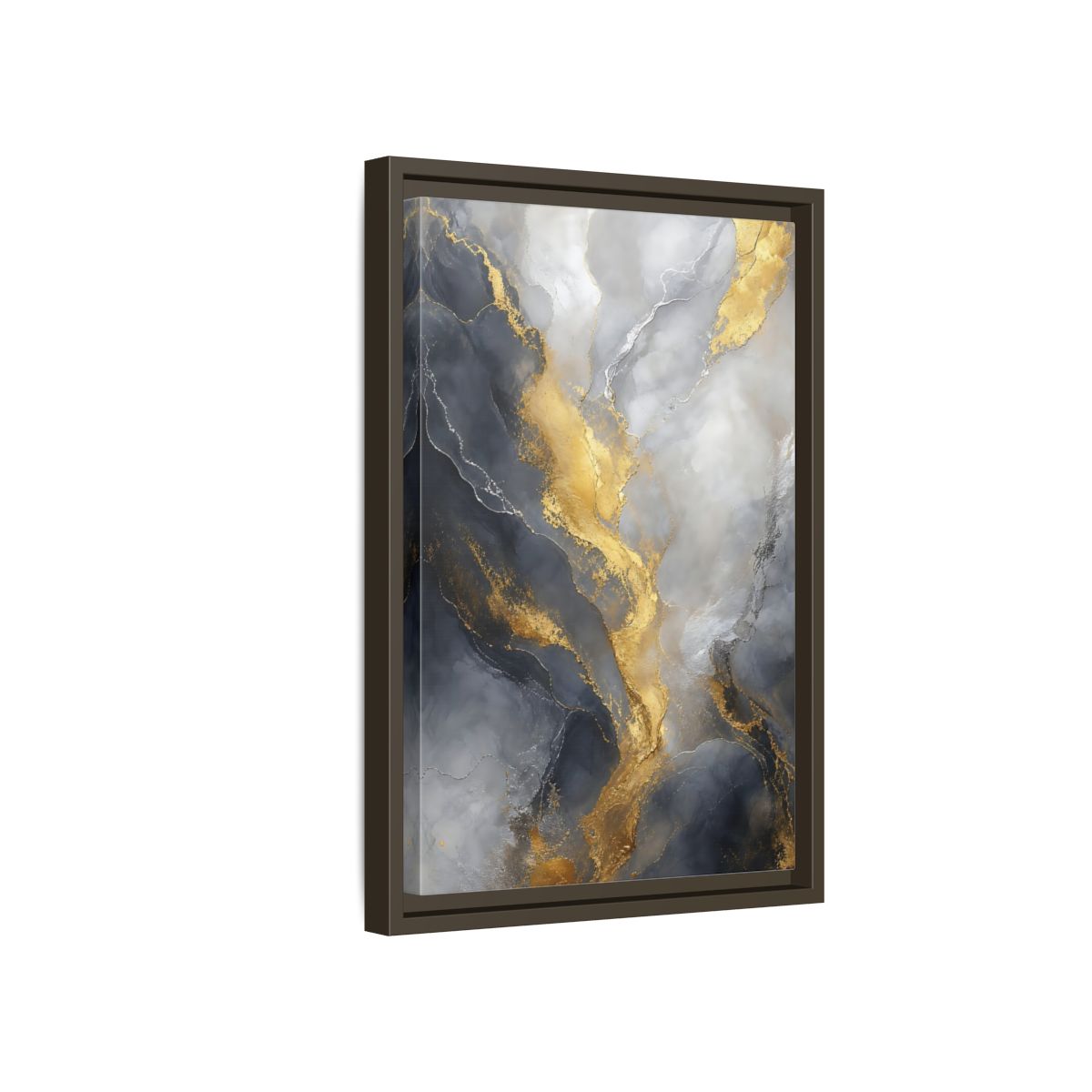 Side Mockup 5. Golden Marble Flow shown as framed canvas print