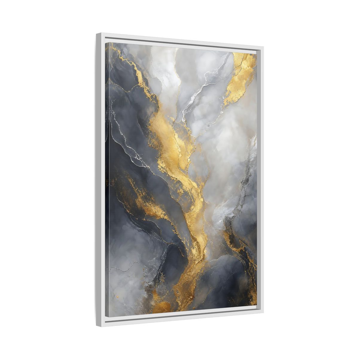 Side Mockup 10. Golden Marble Flow shown as framed canvas print