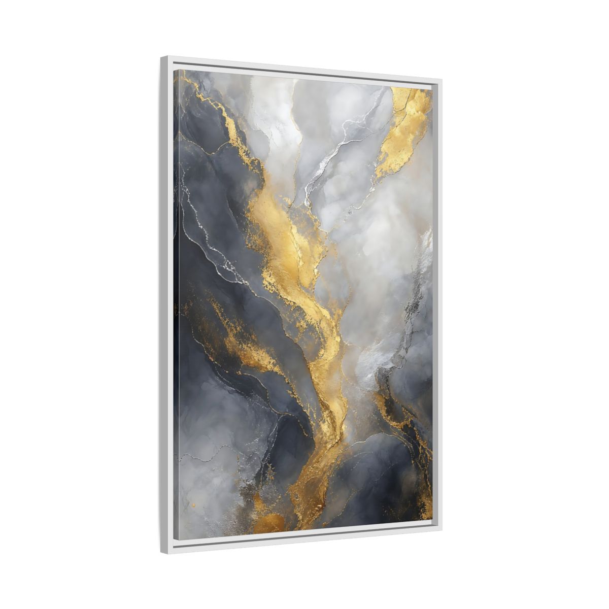 Side Mockup 9. Golden Marble Flow shown as framed canvas print