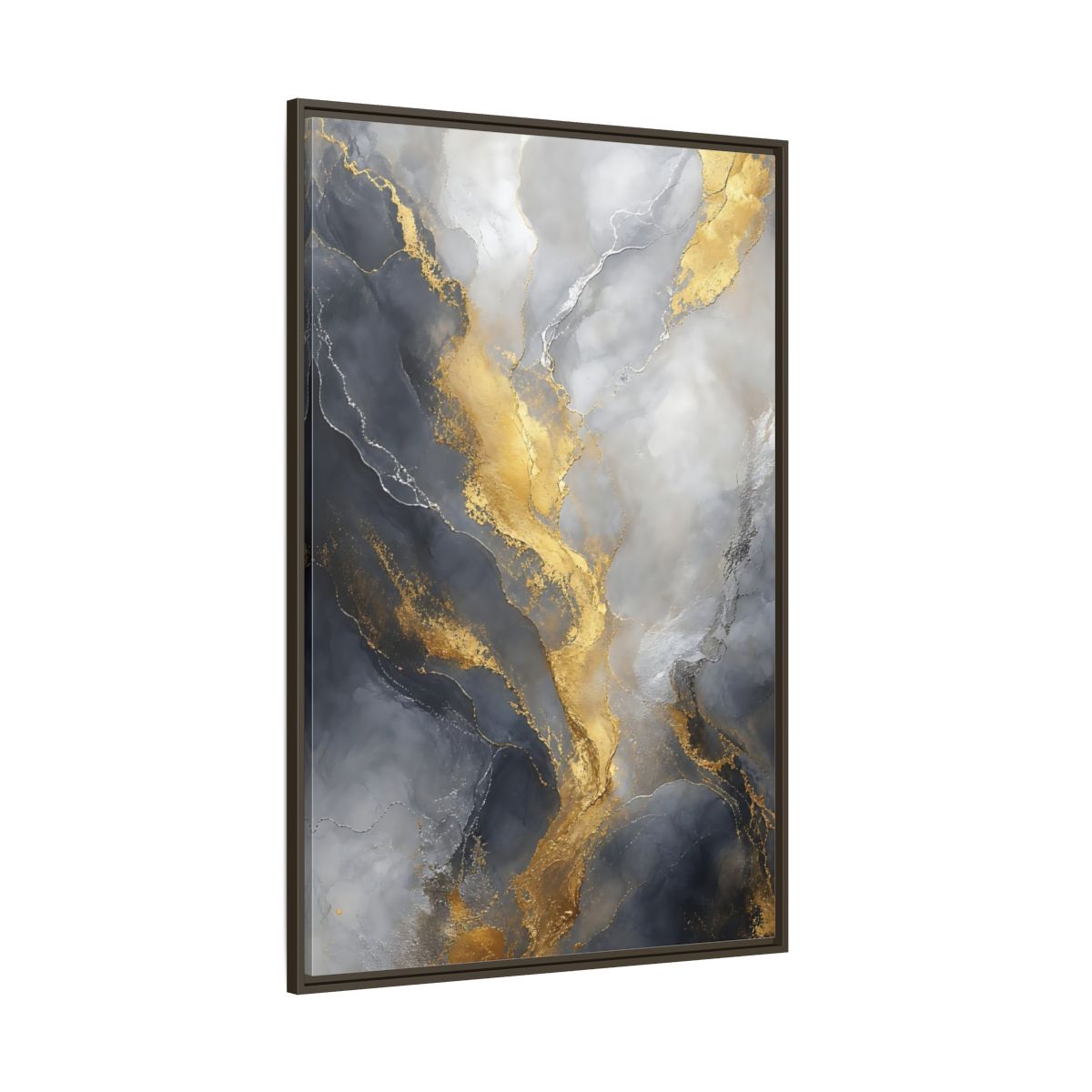 Side Mockup 8. Golden Marble Flow shown as framed canvas print