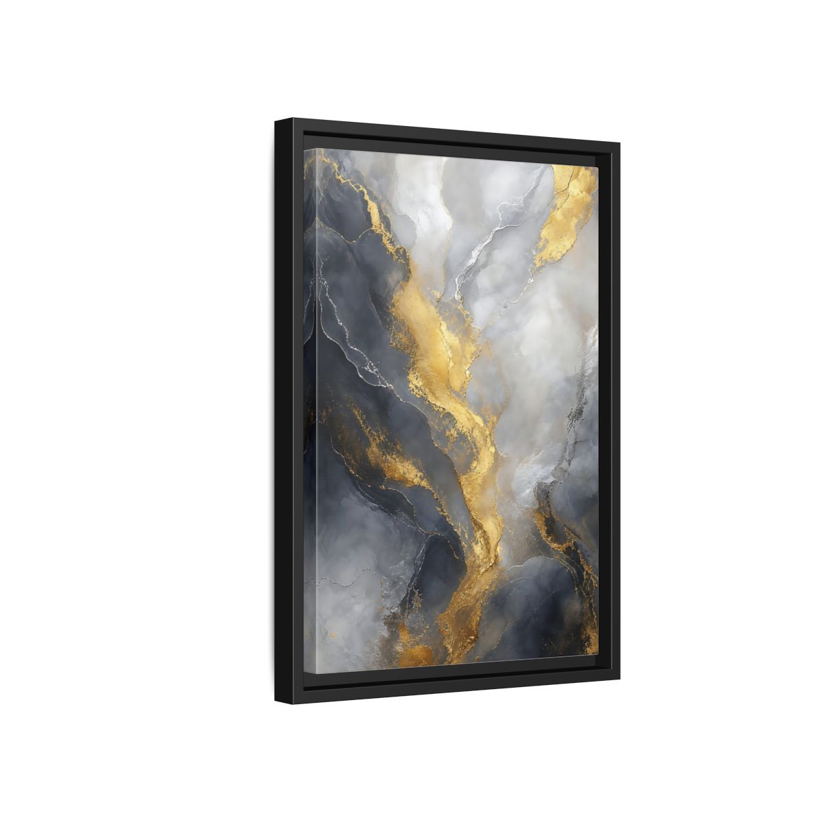 Side Mockup 6. Golden Marble Flow shown as framed canvas print