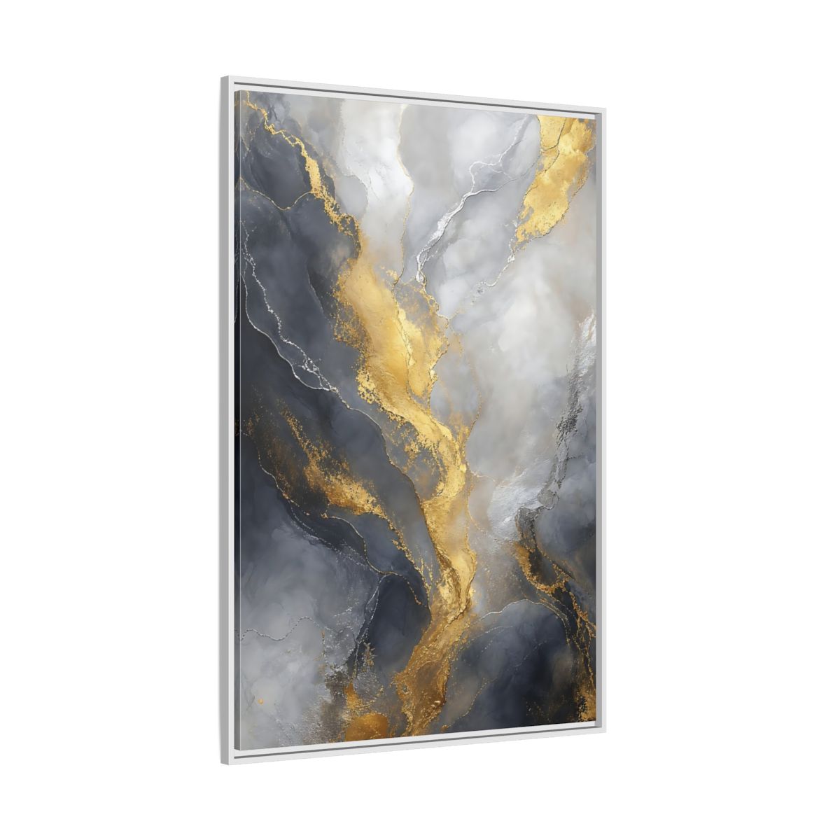 Side Mockup 7. Golden Marble Flow shown as framed canvas print