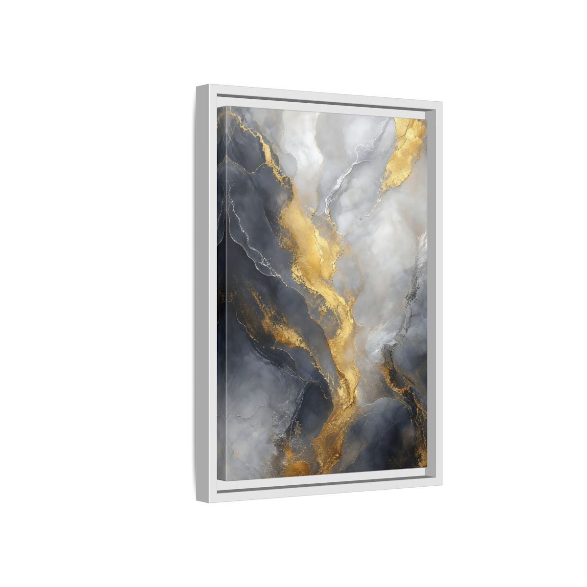 Side Mockup 4. Golden Marble Flow shown as framed canvas print