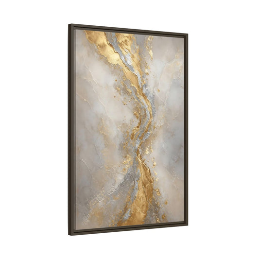 Main Mockup. Golden Marble Flow shown as framed canvas print